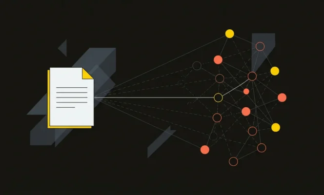 Minimalist illustration of an llms.txt file: a Markdown document connected to AI system nodes, with most connections left unused.